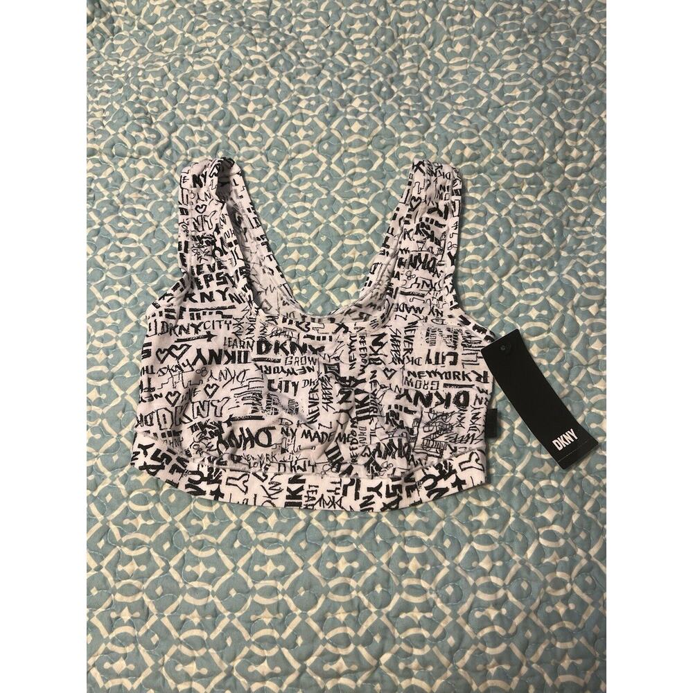 DKNY‎ Black White Graffiti Bralette Bra Size Medium NEW